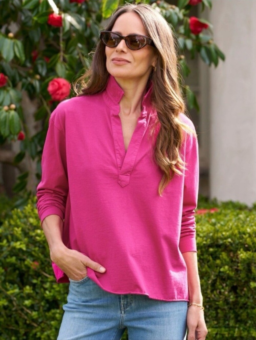 NWOT Frank&Eileen Patrick Popover Henley Pink Long Sleeve Top (damage)